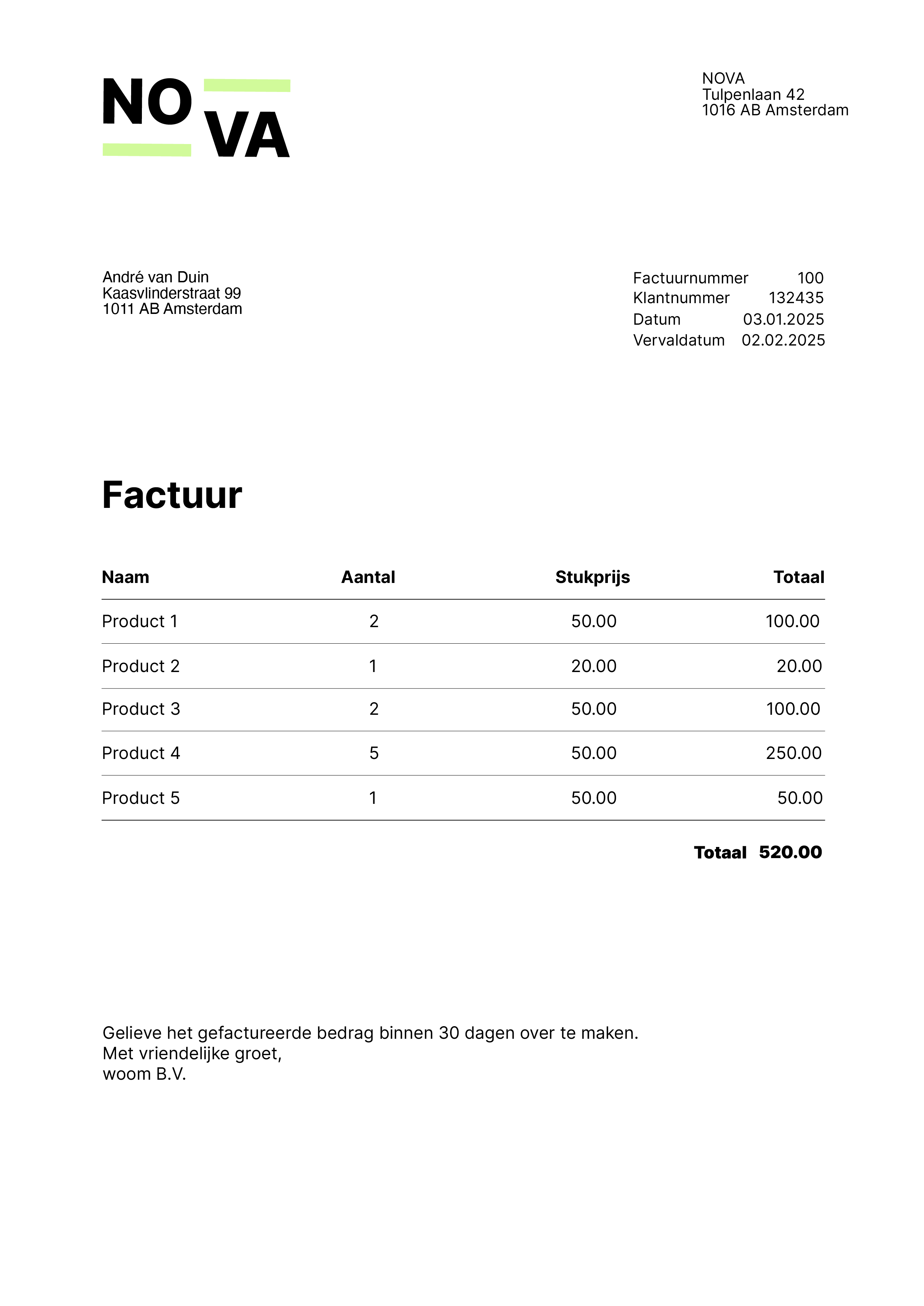 Factuur sturen - Factuurdocument